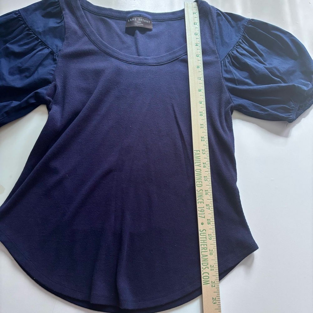 Lane Bryant ribbed top with puff sleeves navy blue 10/12 - Picture 11 of 11